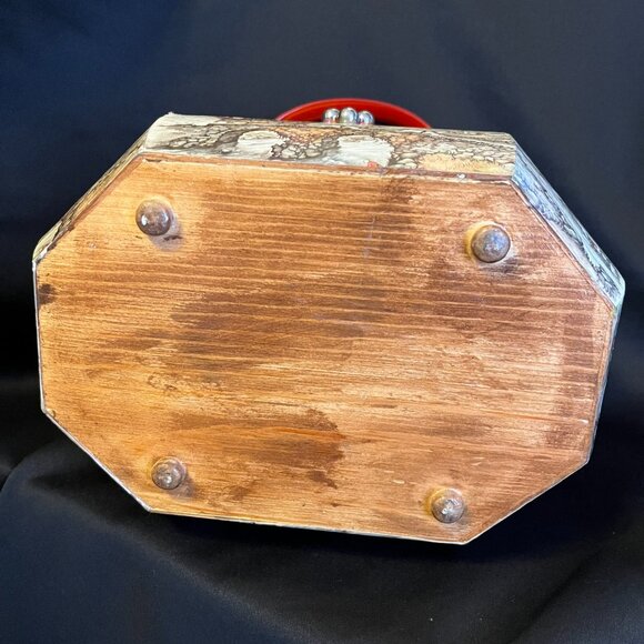 Vintage 70's Anton Pieck Castle Scene Wooden Handbag — Octagonal, Lucite Handle - Picture 3 of 12